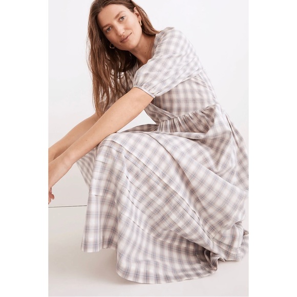 Madewell Marianna Puff-Sleeve Midi Dress in Plaid - Picture 2 of 9